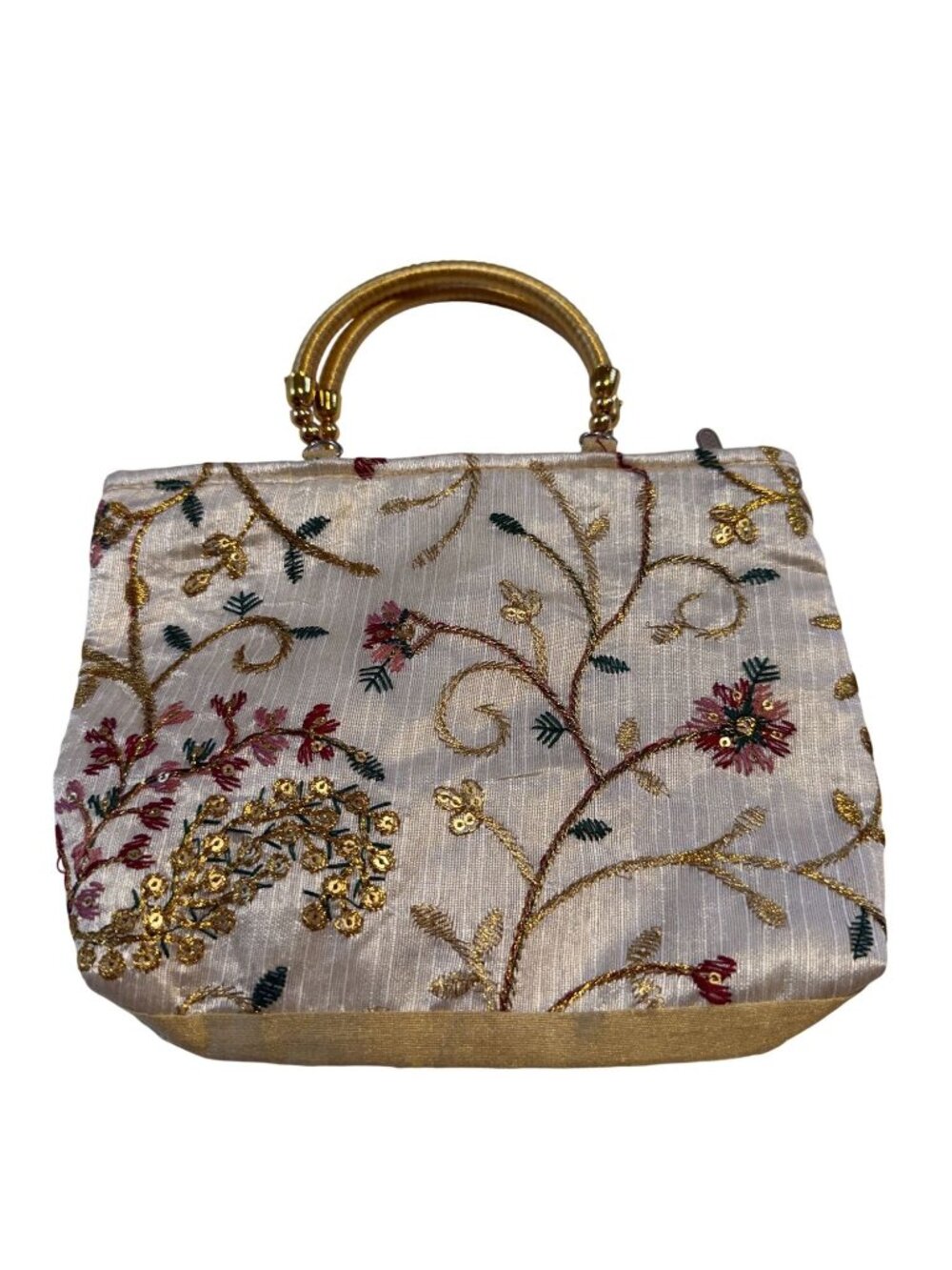Women’s Gold Cream Embroidered Floral Evening Handbag Beaded Sequin Purse Party